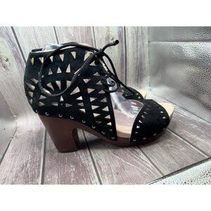 Jambu Black Suade Laser Cut Simone Heeled Sandal Shoe Women Size 9.5M
